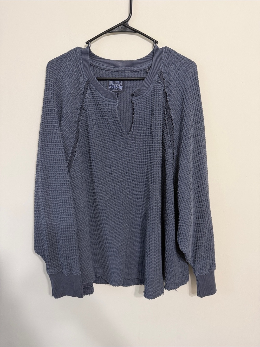 American Eagle Outfitters Waffle Knit Long Sleeve Top - Slate Blue